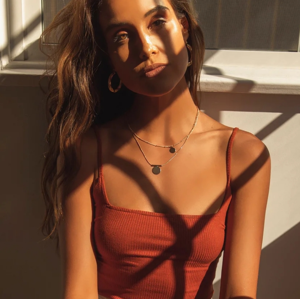 Rust-Brown Ribbed Sleeveless Bodysuit
